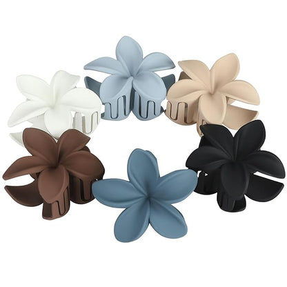 Hair Clip, 6 Pcs Large Plumeria Flower Claw Clips for Thick Medium Hair - Blue Brown Beach Hair Accessories for Women and Girls