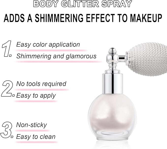 Hair and Body Glitter Spray, Holographic Glitter Highlighter Powder, Face Body Clothes Shiny Glitter, Loose Shimmer Hairspray Festival Rave Prom Accessories (Peal White)