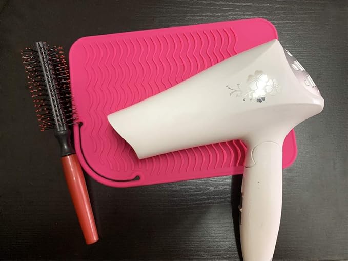 Heat Resistant Mat for Curling Iron, Flat Irons and Hair Straightener Hair Styling Tools 9" x 6.5", Food Grade Silicone, Pink