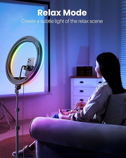 Weilisi 12'' Ring Light with Stand 72'' Tall & 2 Phone Holders,38 Color Modes Selfie Light with Tripod Stand, Big LED Ring Light for iPhone/Android/Camera,YouTube,Makeup