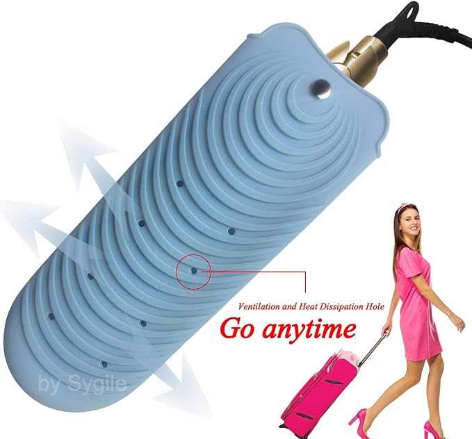 2in1 11" X 7.5" Blush Pink Large Heat Resistant Silicone Mat, Anti-Heat Travel Pad and Dusty Blue Pouch for Hair Straighteners, Curling Irons, Flat Irons and Hair Styling Tools Holder