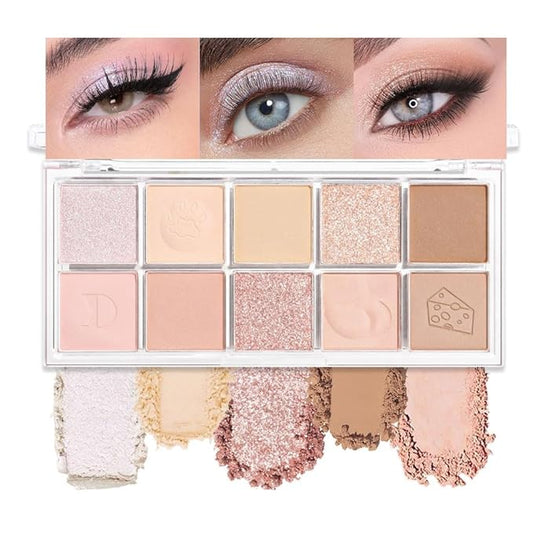 10Colors Nude Pink Rose Gold Colorful Eyeshadow Palette Makeup,Natural Neutral Highly Pigmented Eye Shadow,Naturing-Looking Long Lasting Waterproof Blendable Hypoallergenic Suitable for Beginners
