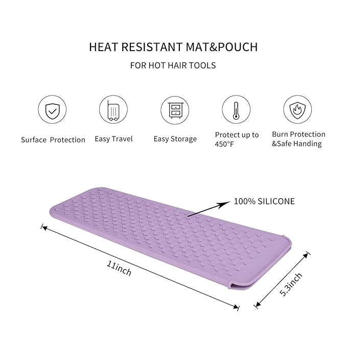 Heat Resistant Travel Mat Pouch for Hair Styling Tools - Straighteners, Curling Wands, Flat & Waving Irons (Roman Pink & Misty Mauve) - 2 Pack