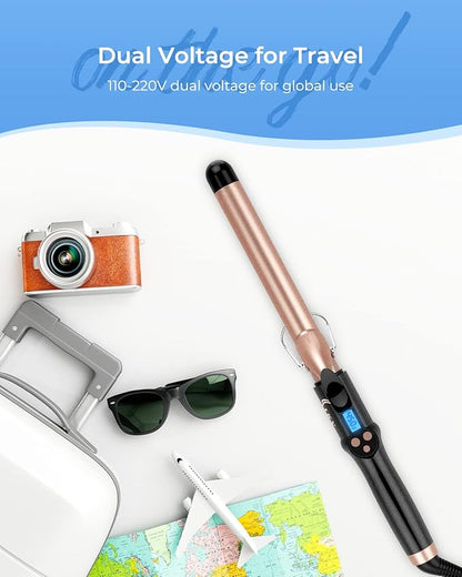 1 Inch Extra Long Barrel Curling Iron, Ceramic Tourmaline Curling Wand Professional Dual Voltage