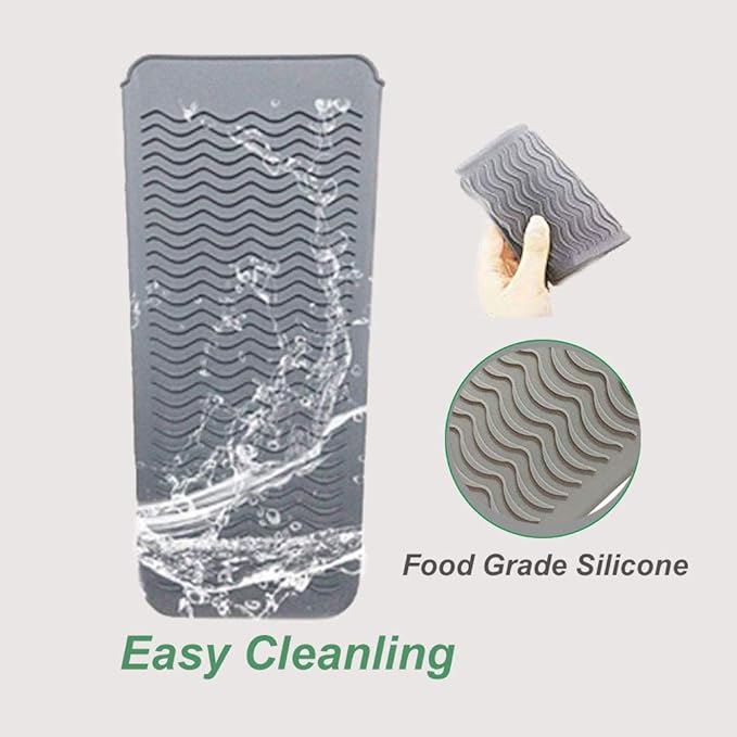 Heat Resistant Silicone Mat Pouch,Hair Styling Tools for Curling Irons, Flat Irons, Hair Straightener， 11.5 * 6 Inches, Food Grade Silicone, Grey