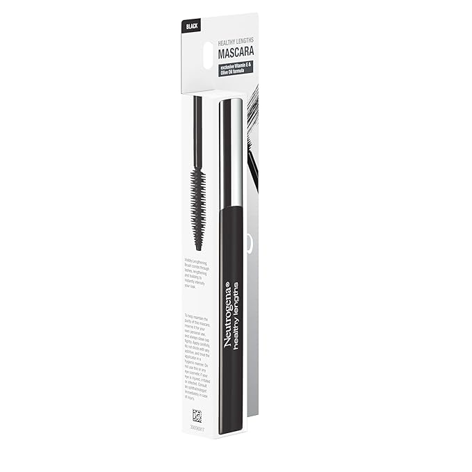 Neutrogena Healthy Lengths Mascara for Stronger, Longer Lashes, Clump-Free, Smudge Proof, Flake-Free, Lengthening Mascara with Olive Oil & Vitamin E Nourishes Eyelashes, Black 02, 0.21 oz