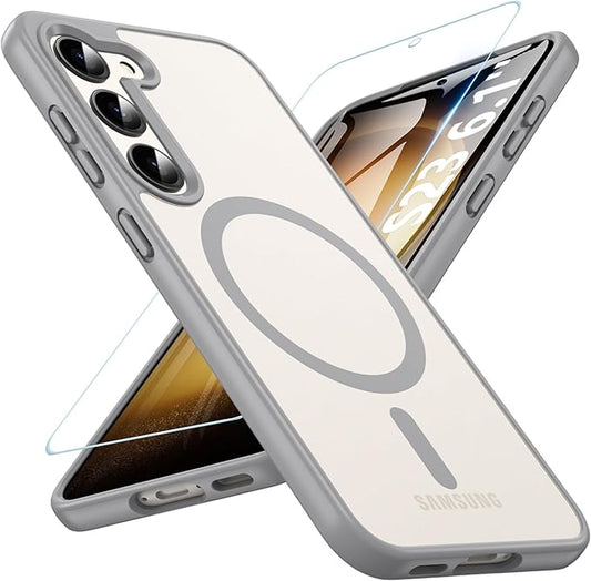OWKEY for Galaxy S23 Case 6.1'', Magnetic Samsung Galaxy S23 Case for Magsafe with Screen Protector, [Military Grade Protection] Shockproof Phone Cover S23 Case Protective Case for Samsung S23, Gray