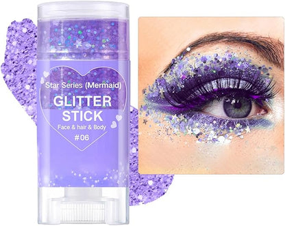 Mysense Purple Body Glitter Stick,Mardi Gras Accessories,Sparkling Face Hair Glitter,Mermaid Sequins Chunky Glitter Face Paint,Singer Concert Outfit Festival Rave Accessories for Women and Kids