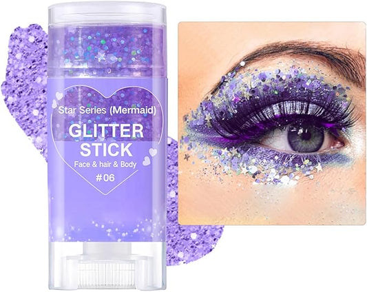 Mysense Purple Body Glitter Stick,Mardi Gras Accessories,Sparkling Face Hair Glitter,Mermaid Sequins Chunky Glitter Face Paint,Singer Concert Outfit Festival Rave Accessories for Women and Kids