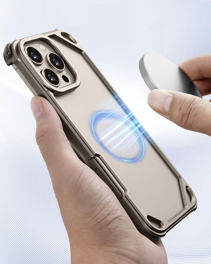 OATSBASF for iPhone 16 Pro Max 6.9" Bumper Case Metal, Aluminum Frame Slim Fit No Back Design, Compatible with MagSafe, 4 Corner Shockproof Protection, Minimalist Frameless Phone Case,Natural Titanium