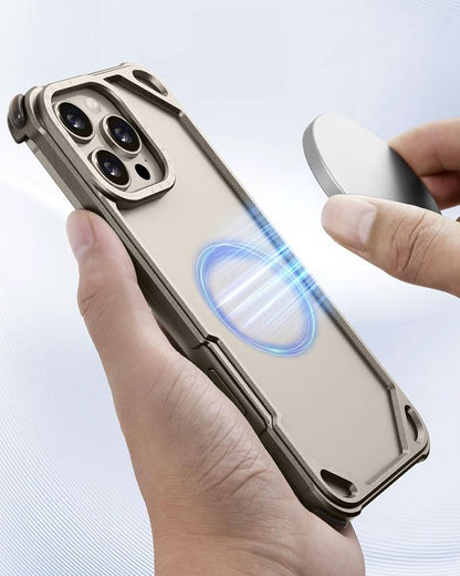 OATSBASF for iPhone 16 Pro Max 6.9" Bumper Case Metal, Aluminum Frame Slim Fit No Back Design, Compatible with MagSafe, 4 Corner Shockproof Protection, Minimalist Frameless Phone Case,Natural Titanium