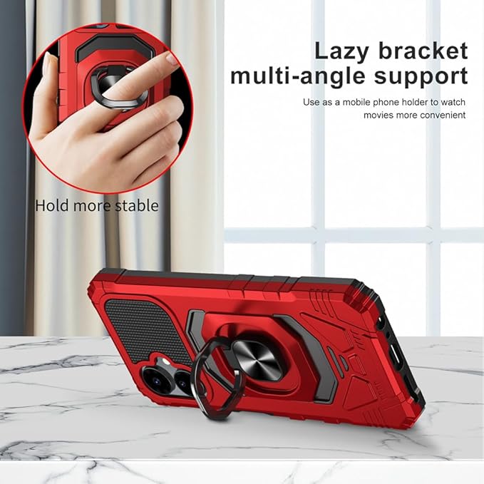 for Boost Mobile Celero 5G 2024 Case with 1 Pack Screen Protector,Dual Layer Hybrid Heavy Duty Defender Protection,Sleek Rugged Reinforced Cushion Corner Kickstand Shockproof Bumper Cover Red