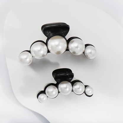 Mehayi 4 PCS Large Black Pearl Hair Claw Clips for Women Girls, Hair Barrette Clamps for Thick Thin Hair, Fashion Hair Accessories Headwear Styling Tools for Party Wedding