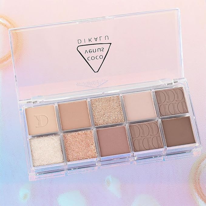 10Colors Light Brown Nude Silver Eyeshadow Palette Makeup,Natural Neutral Highly Pigmented Eye Shadow,Naturing-Looking Long Lasting Waterproof Blendable Hypoallergenic Suitable for Beginners