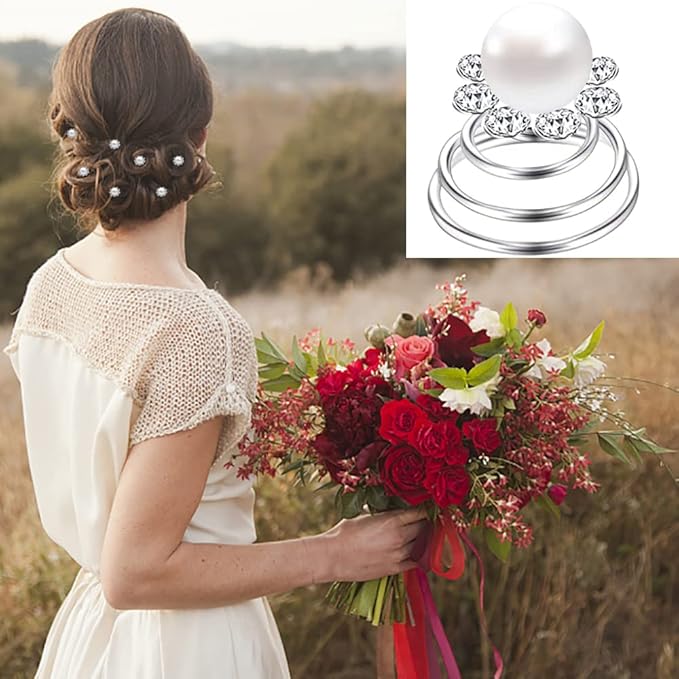 60 PCS 4 Shapes Gems Rhinestone Twister Hair Studs Set Diamond Spiral Pearl Flower Jewels Hair Pins Sticks for Wedding, Bridal, Prom, Party and Special Occasion, Butterfly