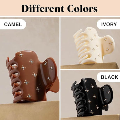 Kitsch Rhinestone Hair Claw Clip, Strong Grip Recycled Plastic Hair Clip for Thick, Curly & Fine Hair, Medium, Camel, 1pc