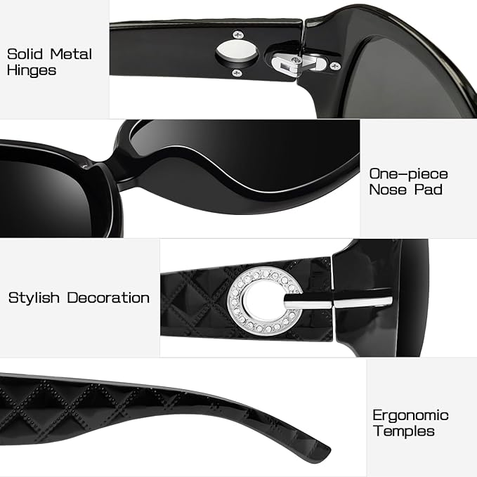 Joopin Big Womens Sunglasses Polarized Trendy Sun Glasses Large Rectangle UV Protection Rhinestone Sunnies