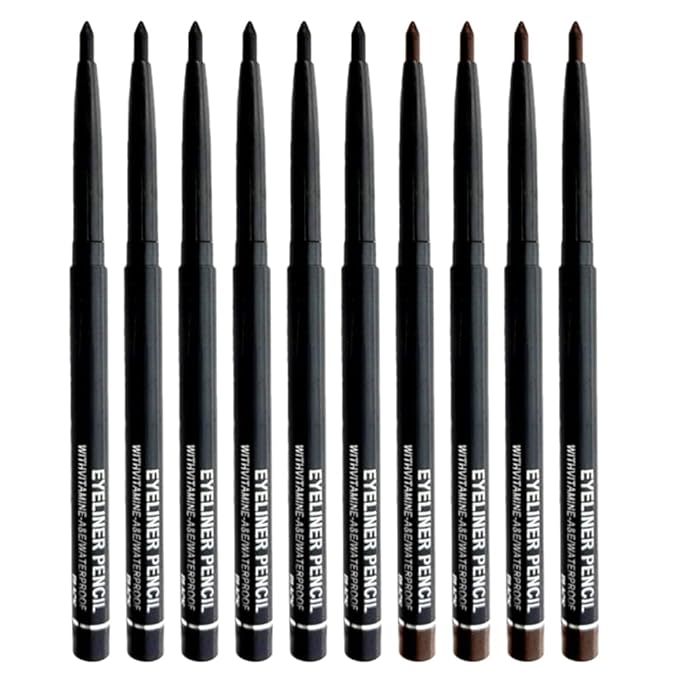 10PCS Automatic Waterproof Inner Eyeliner, Eyeshadow & Eyebrow Pencil – Multi-Use Cream Pen for Liner, Shadow & Brows (6*Black+4*Brown)