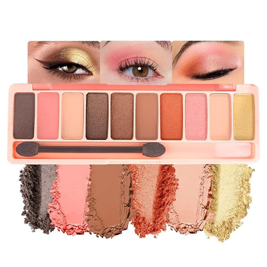 Ten-Color Eyeshadow Palette, Nude Brown Pink Yellow Orange 10 Series Shimmer and Matte Shades, Blendable Powder, Create Exquisite Eye Makeup, Vegan and Cruelty-Free, Built-In Mirror and Brush, 01#