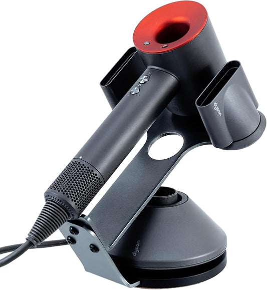 MyGift Blow Dryer Stand Holder for Dyson Supersonic Hair Dryer, Premium Sleek Gunmetal Gray Metal All-in-One Professional Salon Appliance Rack Dock with Magnetic Styling Attachment Slots