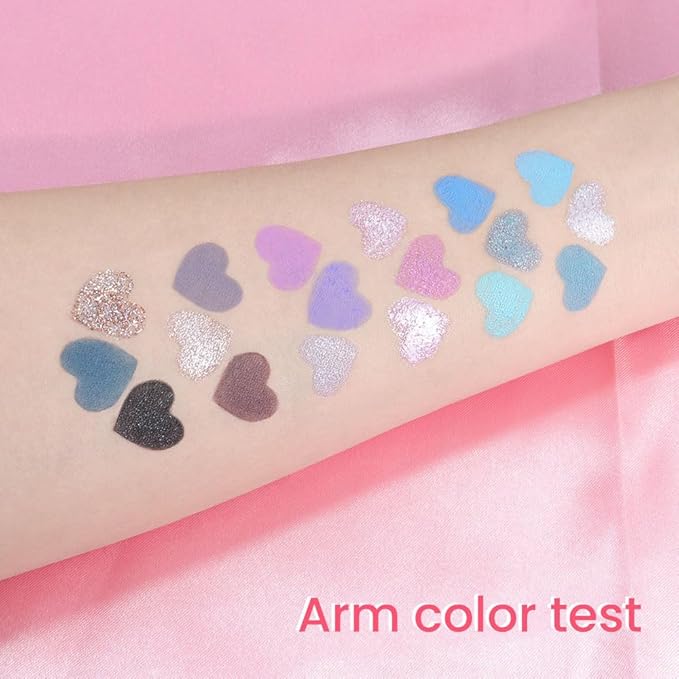 18Colors Blue Purple Gray Colorful Eyeshadow Palette Makeup,Light Blue Glitter Sparkly Highly Pigmented Smoked Eye Shadow Long Lasting Waterproof Naturing-Looking Blendable for Beginners