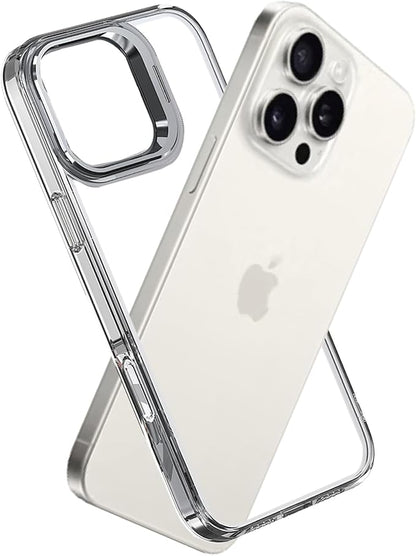 for iPhone 16 Pro Max Bumper Case Backless, Built-in Camera Cover & Kickstand Function Slim Fit No Back TPU Bumper Frame Compatible with MagSafe Shockproof (Clear)