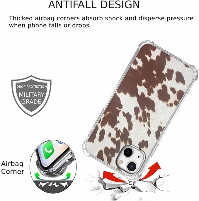 Case for iPhone 14 with Cowhide Pattern,Farm Animal Retro Western Cattle Desgin,Trendy Soft TPU Bumper Phone Cover(14,Leather)
