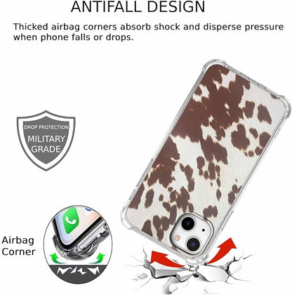 Case for iPhone 14 with Cowhide Pattern,Farm Animal Retro Western Cattle Desgin,Trendy Soft TPU Bumper Phone Cover(14,Leather)