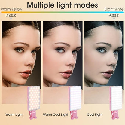 Inspack 80 LED Selfie Light for iPhone, Portable Phone Clip for Tiktok Video Recording, Zoom Calls Lighting Computer, High Power Rechargeable with 3 Light Modes, Laptop Conferencing(Pink)
