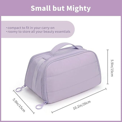 OCHEAL Travel Makeup Bag - Wide Open Cosmetic Bag for Women Make up with Two Compartments, Portable Lightweight Roomy Organizer Toiletry Bag for Girls Skincare tools Accessories-Purple