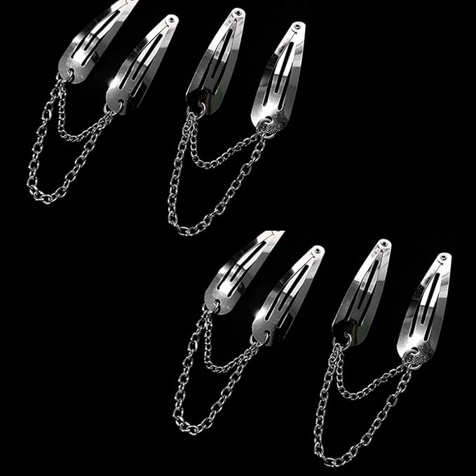 4Pcs Silver Metal Snap Hair Clips Chain Cross Heart Hair Barrettes Clips with Pendant Girls Hair Accessories，Hair Styling Accessories, Hair Care