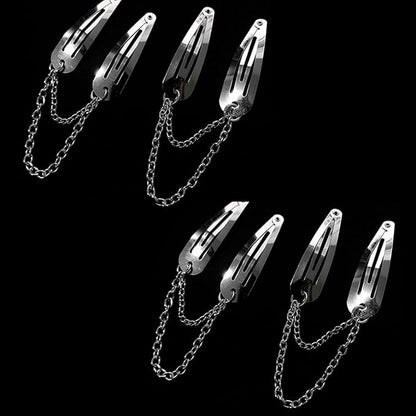 4Pcs Silver Metal Snap Hair Clips Chain Cross Heart Hair Barrettes Clips with Pendant Girls Hair Accessories，Hair Styling Accessories, Hair Care