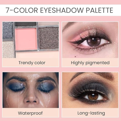 Seven Color Matte Shimmer Eyeshadow Makeup Palette,7 Black Gray Nude & Dark Pink Dark Purple Dark Blue Series Silky Pressed Powder Eye shadow, Daily Prom Makeup Eyeshadow Box, Vegan & Cruelty-Free 23#