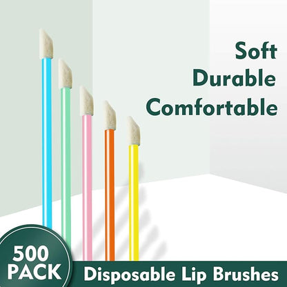 500Pcs/Set Disposable Lip Brushes Make Up Brush Lipstick Lip Gloss Wands Applicator Tool Makeup Beauty Tool Kits (Multi-colored)