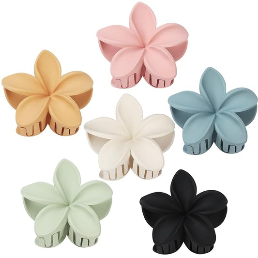 Colorful Flower Hair Claw Clips - 6 Pcs Large Plumeria Clips for Thick and Thin Hair, Beach Accessories for Women and Girls