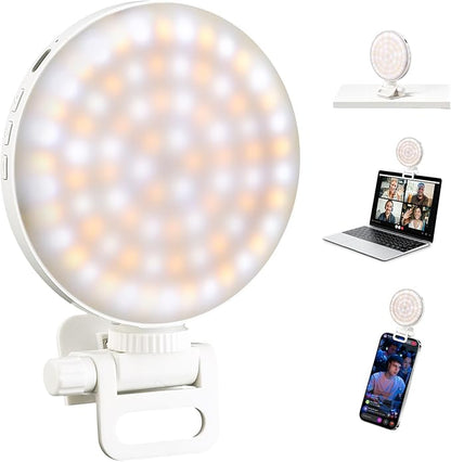 Selfie Light, Clip on Light [Rechargeable], 360°+90° Adjustable 12 Level Brightness Fashionable Portable Phone Selfie Light for Phone, Laptop, Tablet, YouTube, Video Conference, Live Streaming