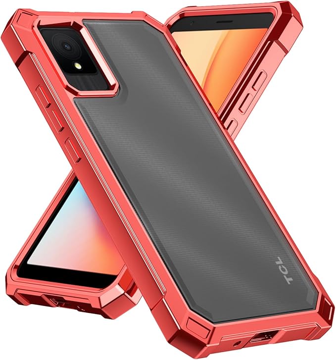 Ailiber for TCL K11 Phone Case, TCL K11 T432W Clear Case with Screen Protector, Dual Layer Shockproof Bumper, Transparent [Anti Yellowing], Slim Rugged Cell Phone Cove-Red