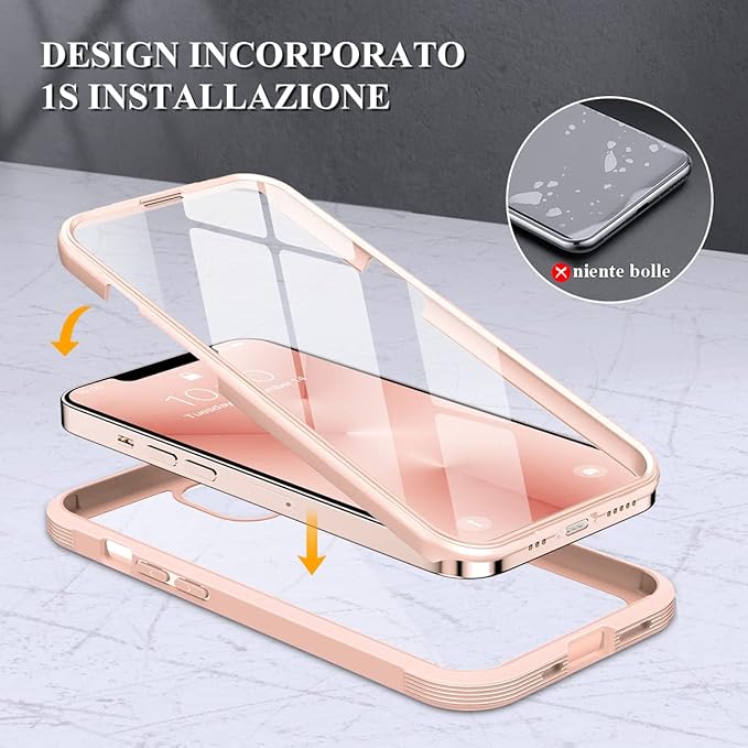 Miracase Compatible with iPhone 13 case 6.1 inch, [Glass Instead Plastic] with Built-in 9H Tempered Glass Screen Protector for iPhone 13,2023 Upgrade Full-Body Glass Clear Case,Crystal Pink
