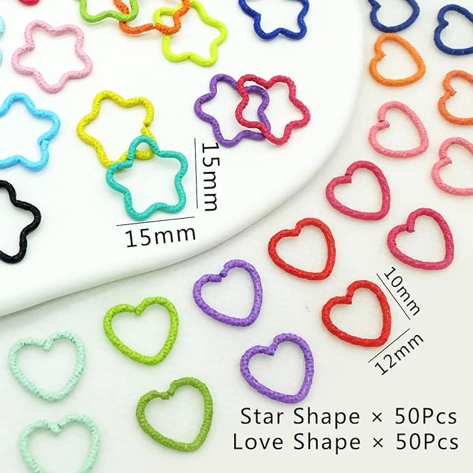 100PCS Colorful Star and Love Shape Braids Ring Clips Hair Jewelry Braid Locs Hair Cute Rings Accessories(Colorful)