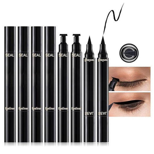 8 Pcs Double-Side Black Liquid Eyeliner Stamp Pens Set,Triangle Wing Eye Tail Cat Eye Stamp Makeup, Long Lasting Liquid Eye Liner,Waterproof & Smudgeproof Makeup (Black-2)