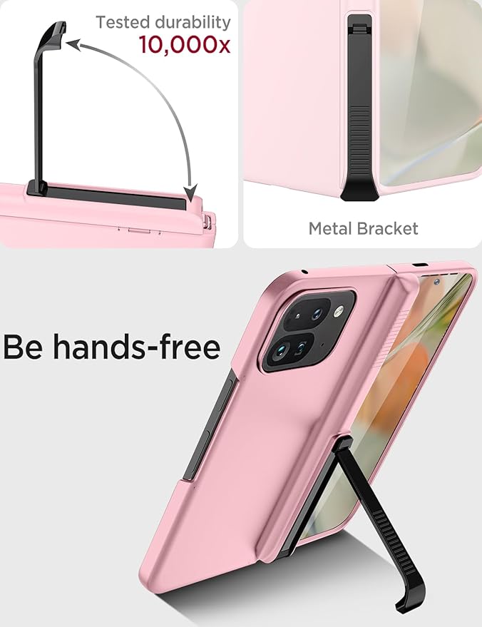 Miimall Thin Cases for Pixel Fold 9 Pro Case, [Kickstand & Hinge Protection][All-Inclusive Protection] Anti-Fingerprint Protective Case for Google Pixel 9 Pro Fold Cases, Pink