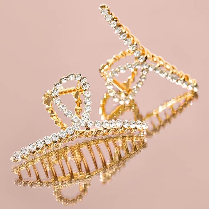 Kitsch Loop-Shaped Rhinestone Claw Clip, Metal Hair Clips for Thick Hair, Large Gold Rhinestone Hair Clips for Styling