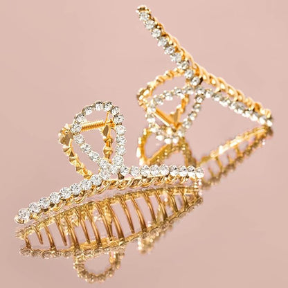 Kitsch Loop-Shaped Rhinestone Claw Clip, Metal Hair Clips for Thick Hair, Large Gold Rhinestone Hair Clips for Styling