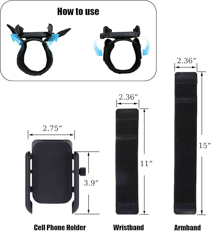 Wristband Phone Holder, 360° Rotation & Detachable Sports Armband Cell Phone Holder, Hands-Free Phone Accessories Holder for Selfies Videos Live Broadcast Hiking Biking Walking