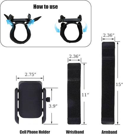 Wristband Phone Holder, 360° Rotation & Detachable Sports Armband Cell Phone Holder, Hands-Free Phone Accessories Holder for Selfies Videos Live Broadcast Hiking Biking Walking