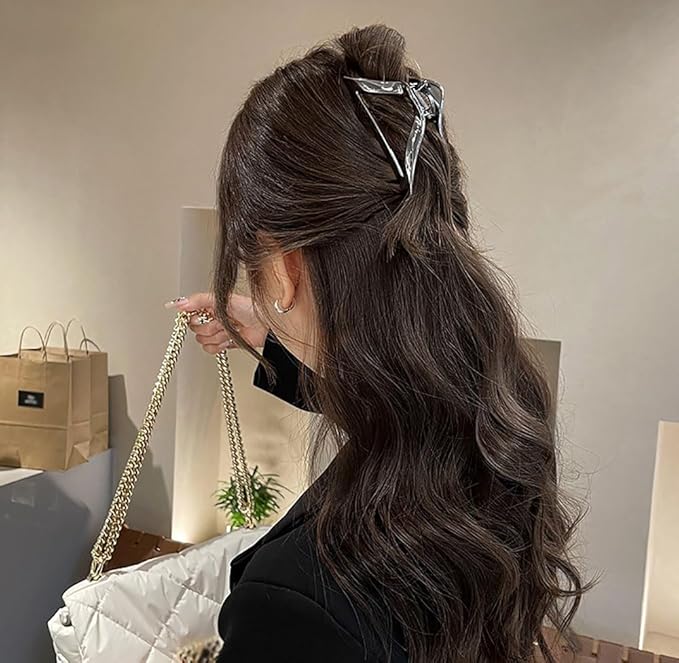 2Pcs Hair Clips, Triangular Hair Claw Clips, Metal Hair Clips, 4inch Exquisite Silver Geometry Designs Hair Jaw Clips for Hair Accessories for Women Girls Gift