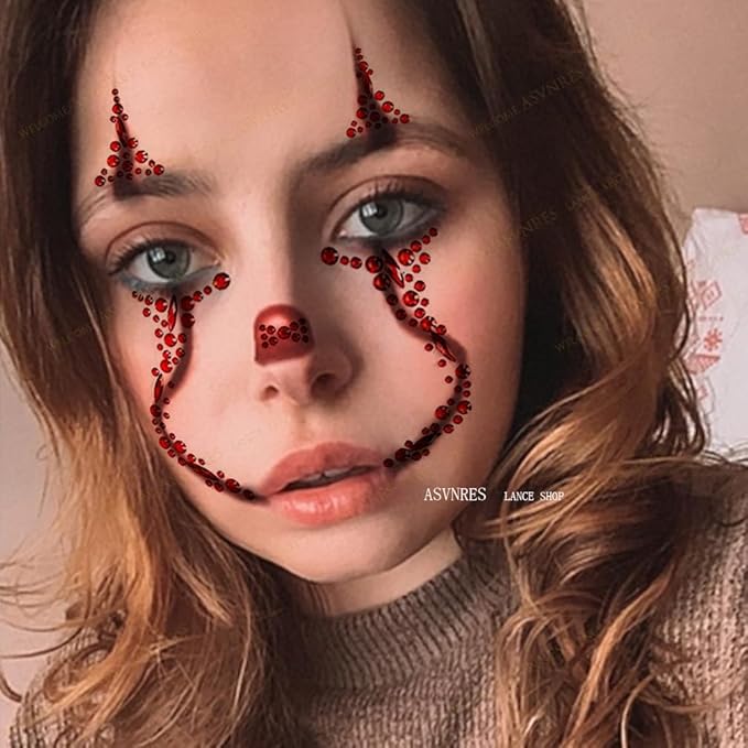 1 Pieces Face Gems Jewels Tattoos for Halloween, Day of the Dead Face Temporary Skull Tattoos Rhinestone Crystal Stones Body Gems Makeup Stickers for Halloween Festival Rave Party Outfit