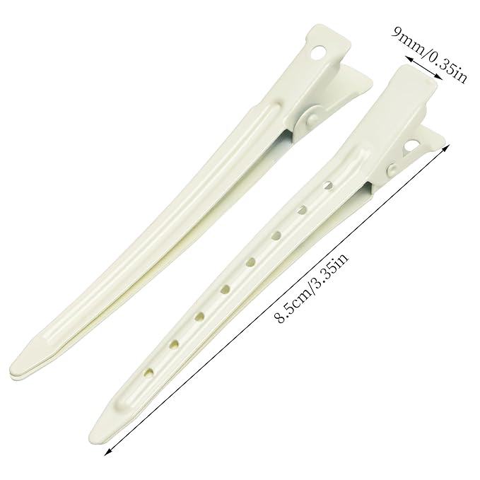 24 Packs Duck Bill Clips, Bantoye 3.35 Inches Rustproof Metal Alligator Curl Clips with Holes for Hair Styling, Hair Coloring, White