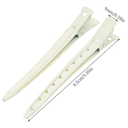 24 Packs Duck Bill Clips, Bantoye 3.35 Inches Rustproof Metal Alligator Curl Clips with Holes for Hair Styling, Hair Coloring, White