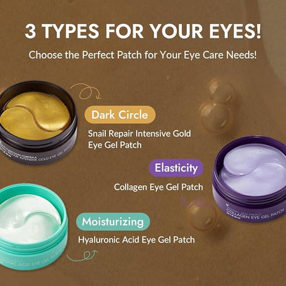 MIZON 24K Gold and Snail Mucin Hydrogel Under Eye Patches for Puffy Eyes Dark Circles Moisturizing Fine Lines Korean Skincare Pack of (Pack of 2, 120 Pairs)